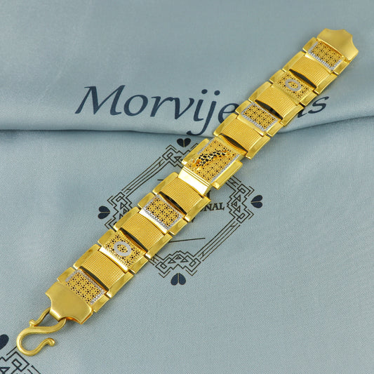 22k Gold Engraved Square Link Bracelet leopard tiger, 22k yellow gold real bracelet handmade Indian jewelry, K7182