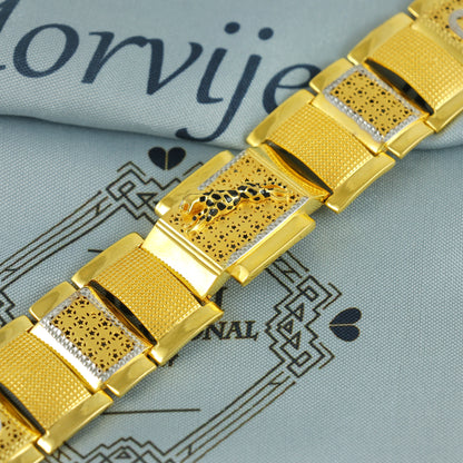 22k Gold Engraved Square Link Bracelet leopard tiger, 22k yellow gold real bracelet handmade Indian jewelry, K7182