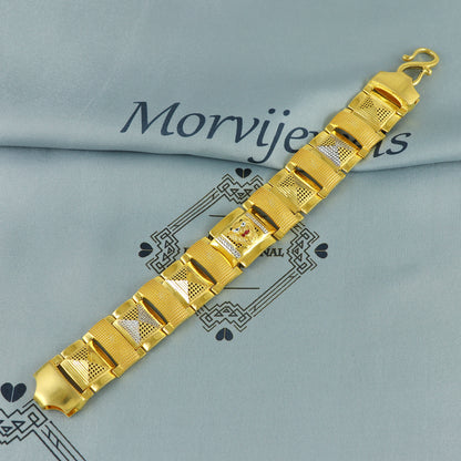 22k Gold Engraved Square Link Bracelet Lion, 22k yellow gold real bracelet handmade Indian jewelry, K7183