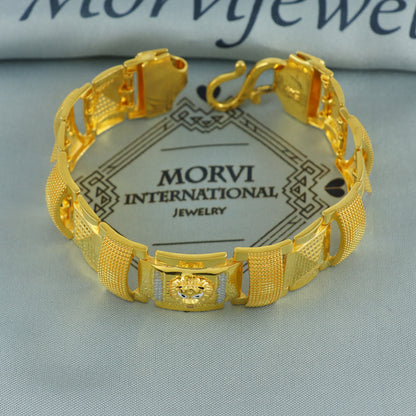 22k Gold Engraved Square Link Bracelet Lion, 22k yellow gold real bracelet handmade Indian jewelry, K7183