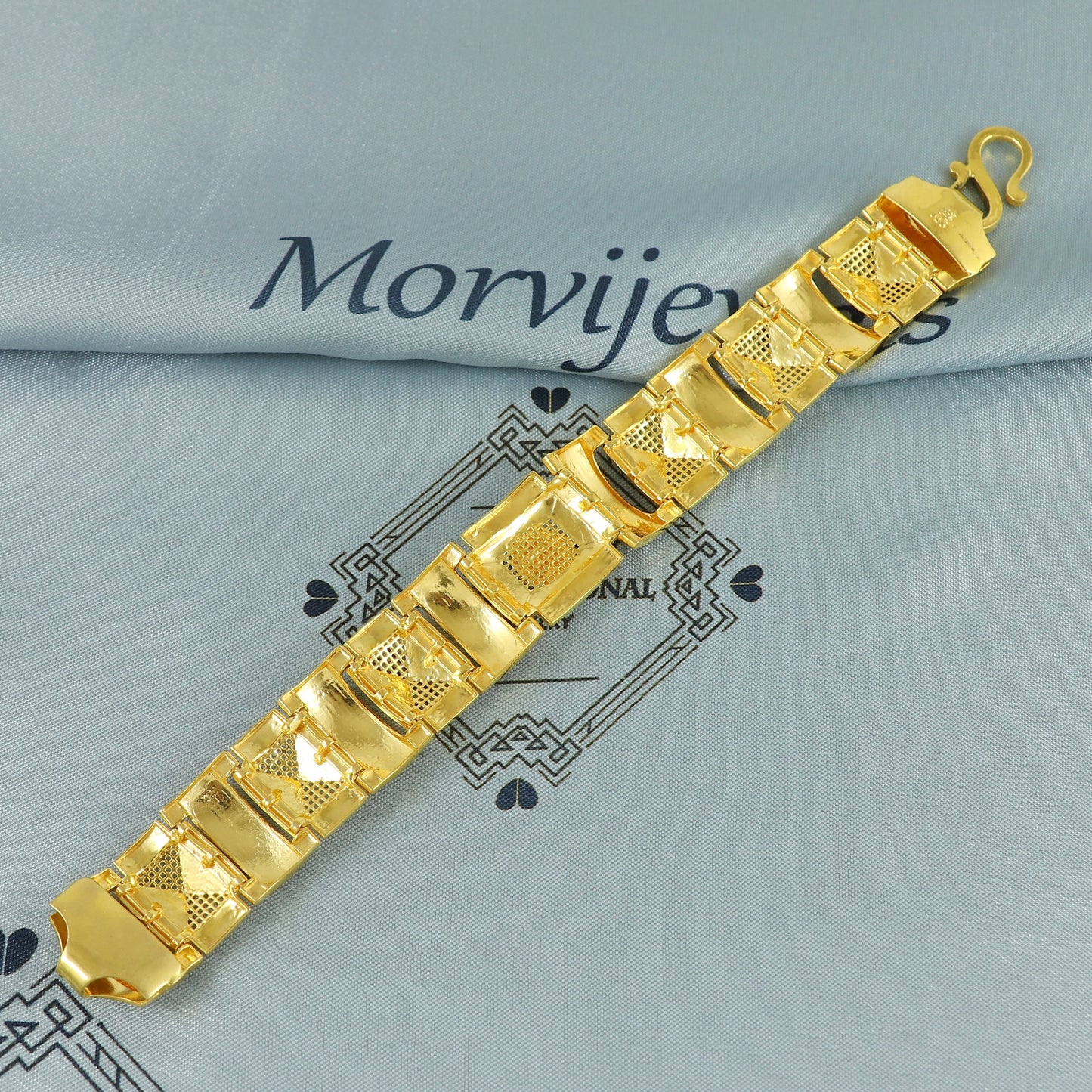 22k Gold Engraved Square Link Bracelet Lion, 22k yellow gold real bracelet handmade Indian jewelry, K7183