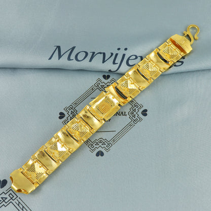 22k Gold Engraved Square Link Bracelet Lion, 22k yellow gold real bracelet handmade Indian jewelry, K7183