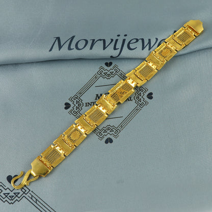 22k Gold Engraved Square Link Two Tone Bracelet , 22k yellow gold real bracelet handmade Indian jewelry, K7184