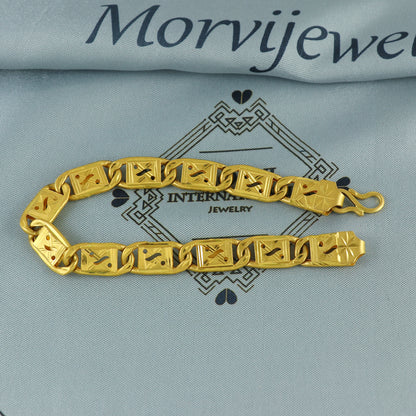 Vintage Design 22K Gold Bold Rectangular Link Bracelet with Cutwork Design, 22k yellow gold real bracelet handmade Indian jewelry, K7187