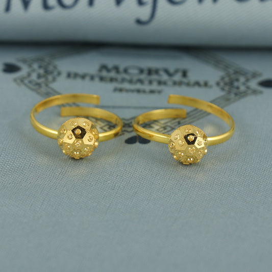 Beads 22k Yellow Gold bichiya toe ring, Handmade gold toe ring pair for women, Indian gold toe jewelry, real gold bichiya Gift, K7190
