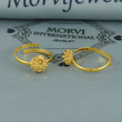 Beads 22k Yellow Gold bichiya toe ring, Handmade gold toe ring pair for women, Indian gold toe jewelry, real gold bichiya Gift, K7190