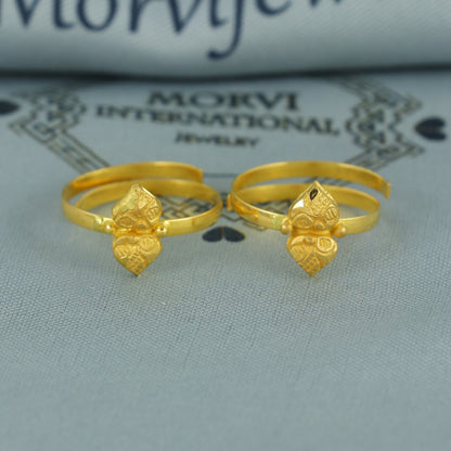 Beads 22k Yellow Gold bichiya toe ring, Handmade gold toe ring pair for women, Indian gold toe jewelry, real gold bichiya Gift, K7191