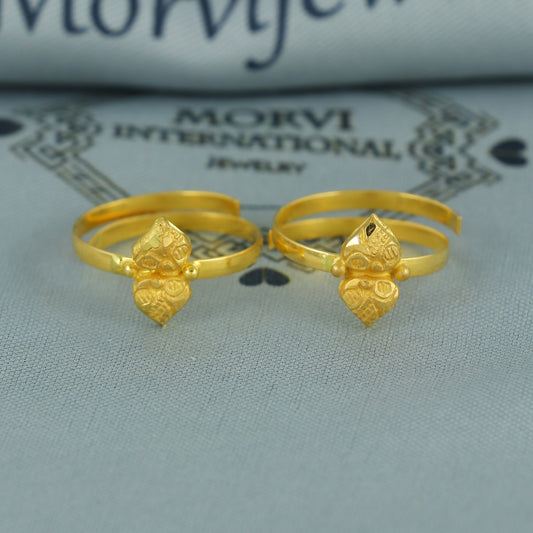 Beads 22k Yellow Gold bichiya toe ring, Handmade gold toe ring pair for women, Indian gold toe jewelry, real gold bichiya Gift, K7191