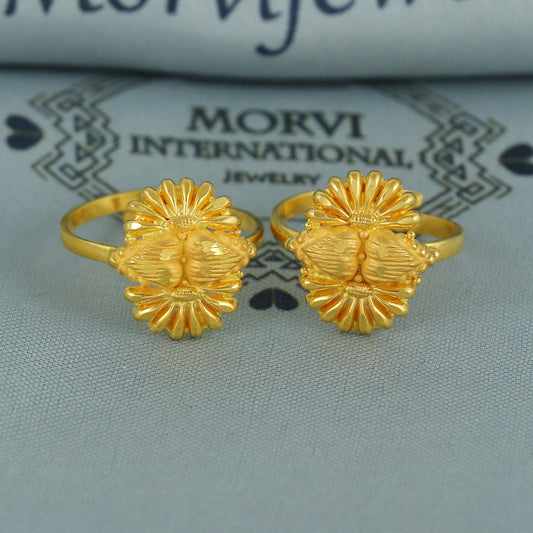 Beads 22k Yellow Gold bichiya toe ring, Handmade gold toe ring pair for women, Indian gold toe jewelry, real gold bichiya Gift, K7195
