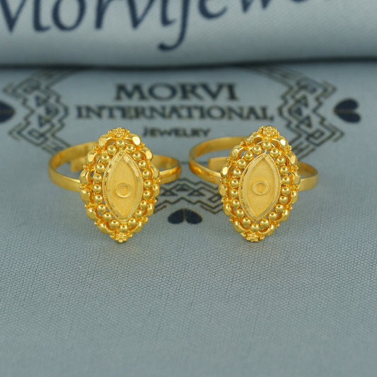 Beads 22k Yellow Gold bichiya toe ring, Handmade gold toe ring pair for women, Indian gold toe jewelry, real gold bichiya Gift, K7196