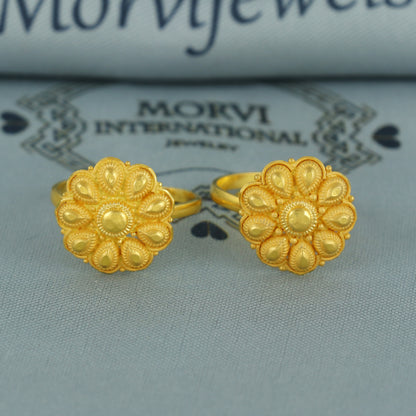 Beads 22k Yellow Gold bichiya toe ring, Handmade gold toe ring pair for women, Indian gold toe jewelry, real gold bichiya Gift, K7197
