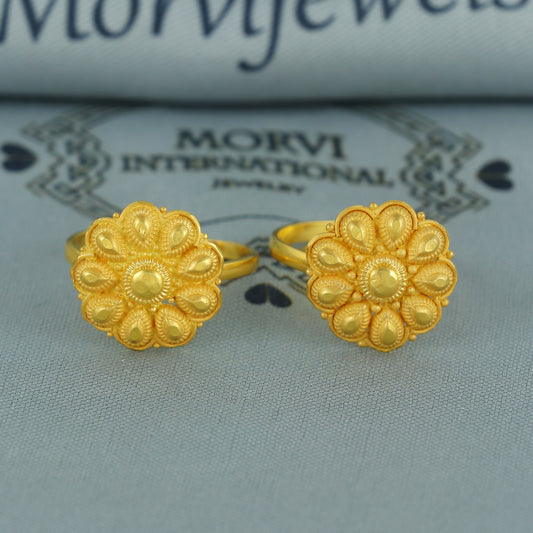 Beads 22k Yellow Gold bichiya toe ring, Handmade gold toe ring pair for women, Indian gold toe jewelry, real gold bichiya Gift, K7197