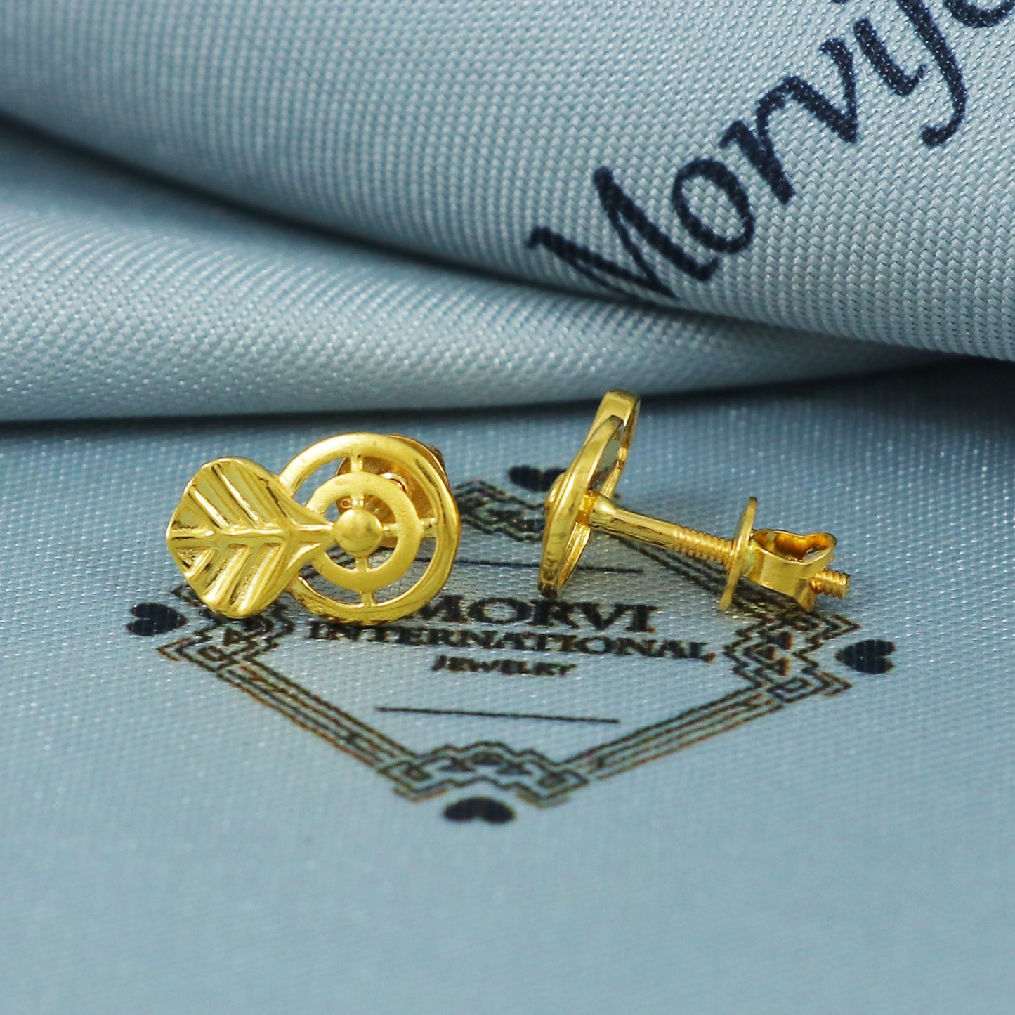22k Gold Stud Earrings Indian Jewelry Exclusive Authentic BIS Hallmarked Stamped "22k916" Jewelry, MJ0020