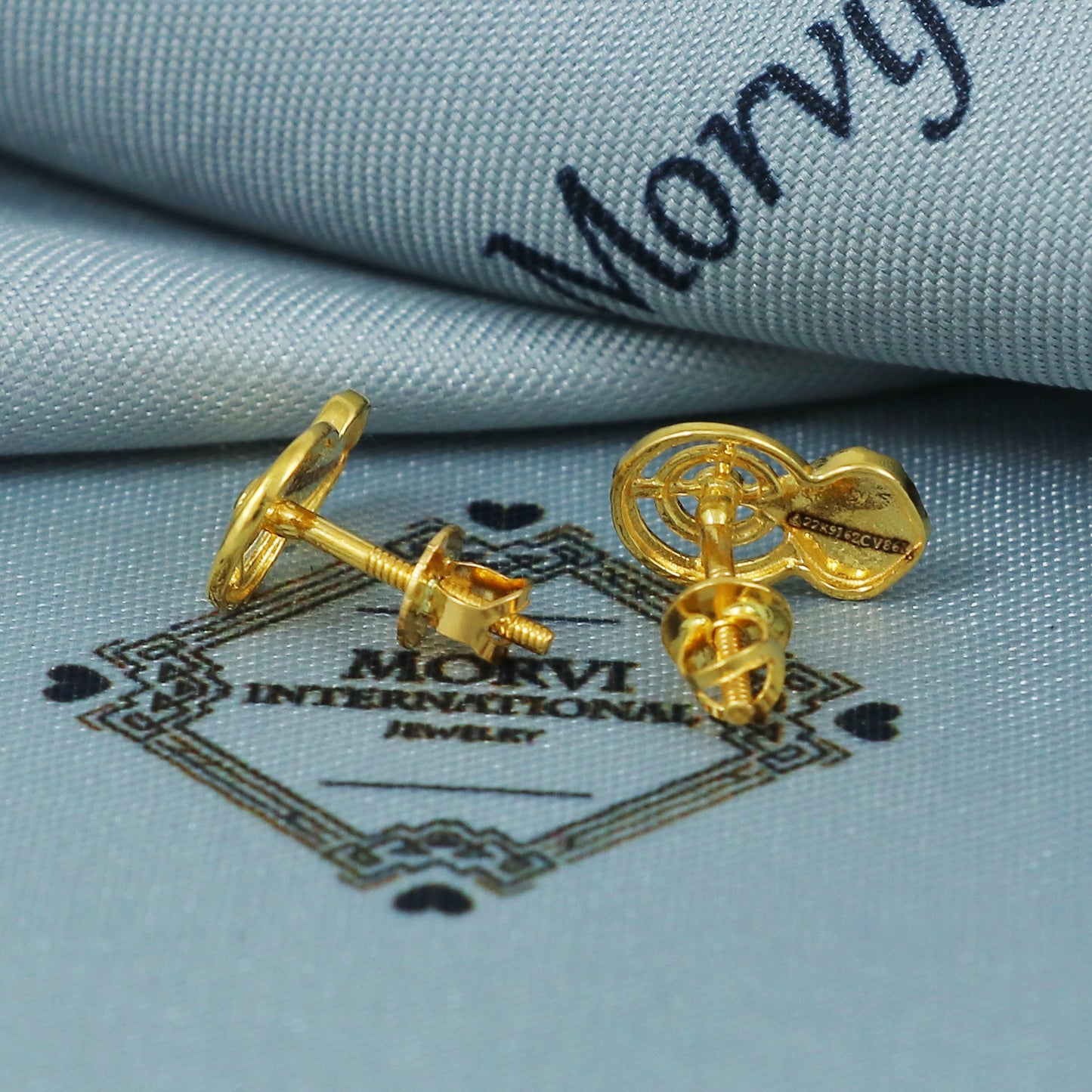 22k Gold Stud Earrings Indian Jewelry Exclusive Authentic BIS Hallmarked Stamped "22k916" Jewelry, MJ0020