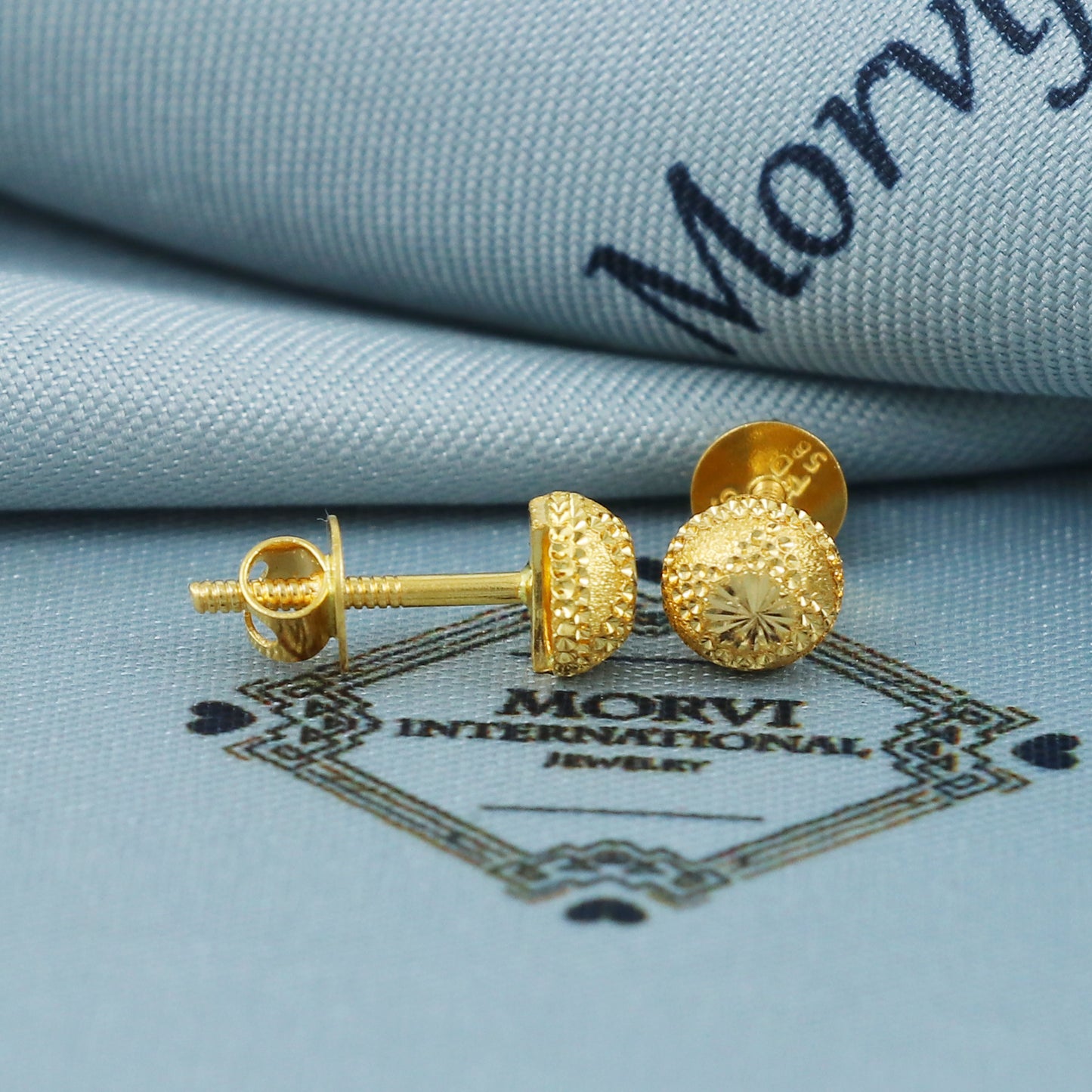 22k Gold Stud Earrings Round Indian Jewelry Exclusive Authentic BIS Hallmarked Stamped "22k916" Jewelry, MJ0027