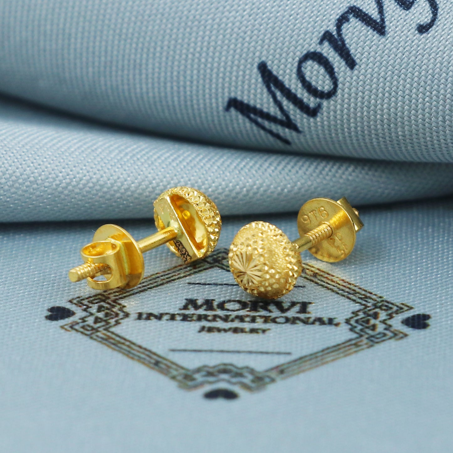 22k Gold Stud Earrings Round Indian Jewelry Exclusive Authentic BIS Hallmarked Stamped "22k916" Jewelry, MJ0027