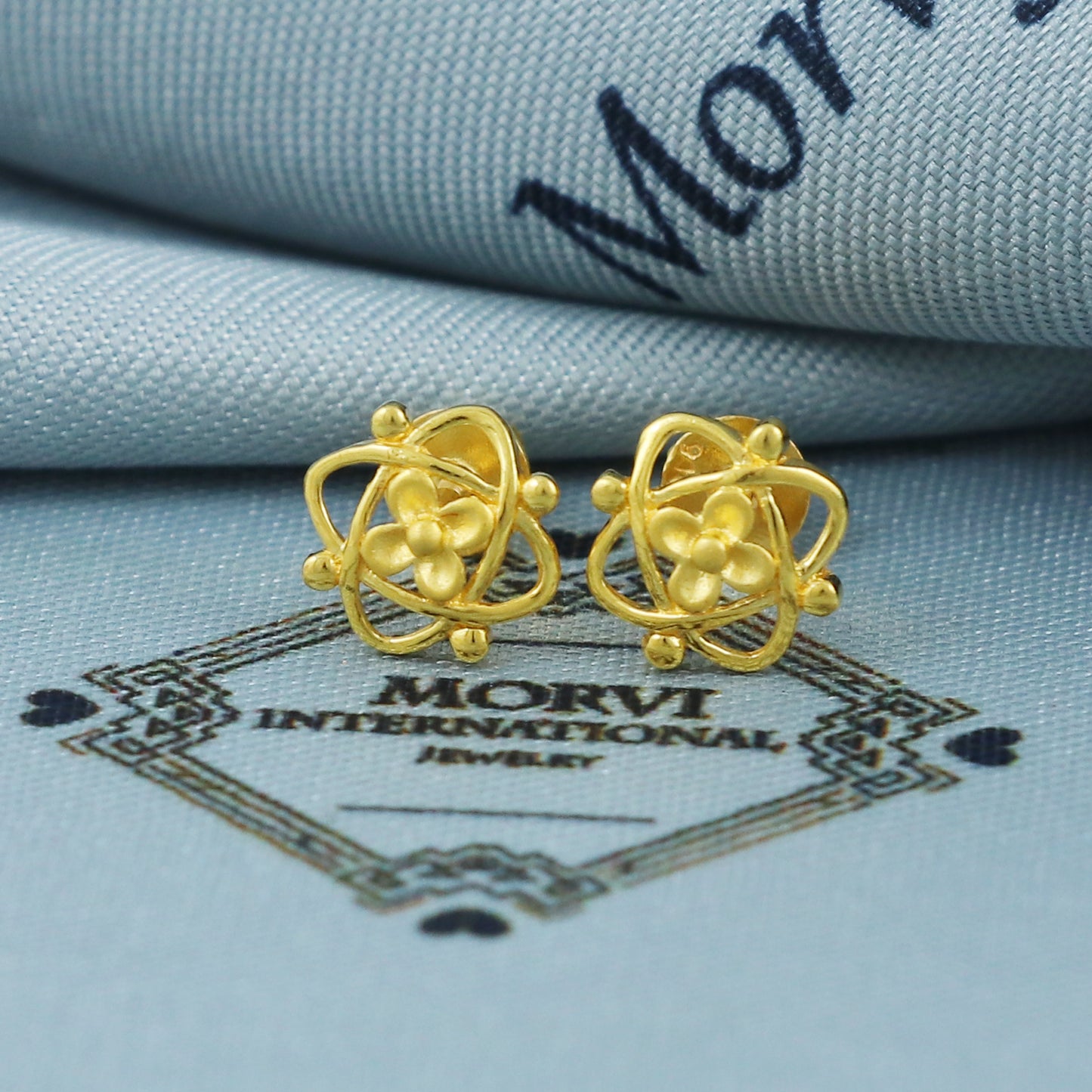 22k Gold Stud Earrings Dainty Indian Jewelry Exclusive Authentic BIS Hallmarked Stamped "22k916" Jewelry, MJ0028