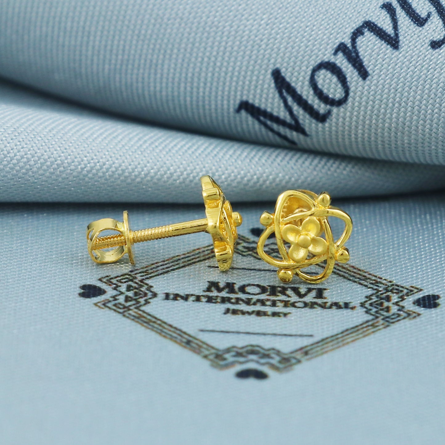 22k Gold Stud Earrings Dainty Indian Jewelry Exclusive Authentic BIS Hallmarked Stamped "22k916" Jewelry, MJ0028