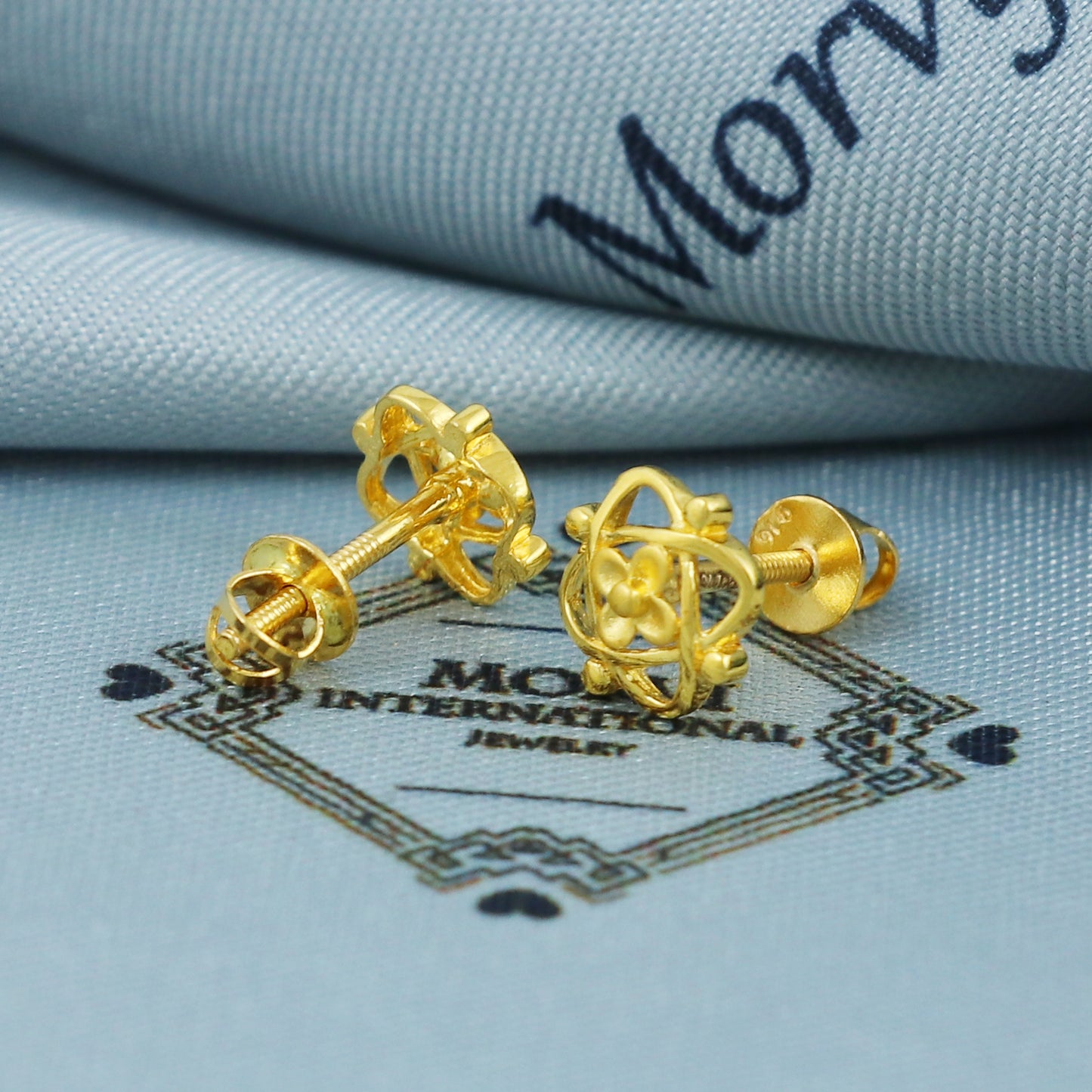 22k Gold Stud Earrings Dainty Indian Jewelry Exclusive Authentic BIS Hallmarked Stamped "22k916" Jewelry, MJ0028