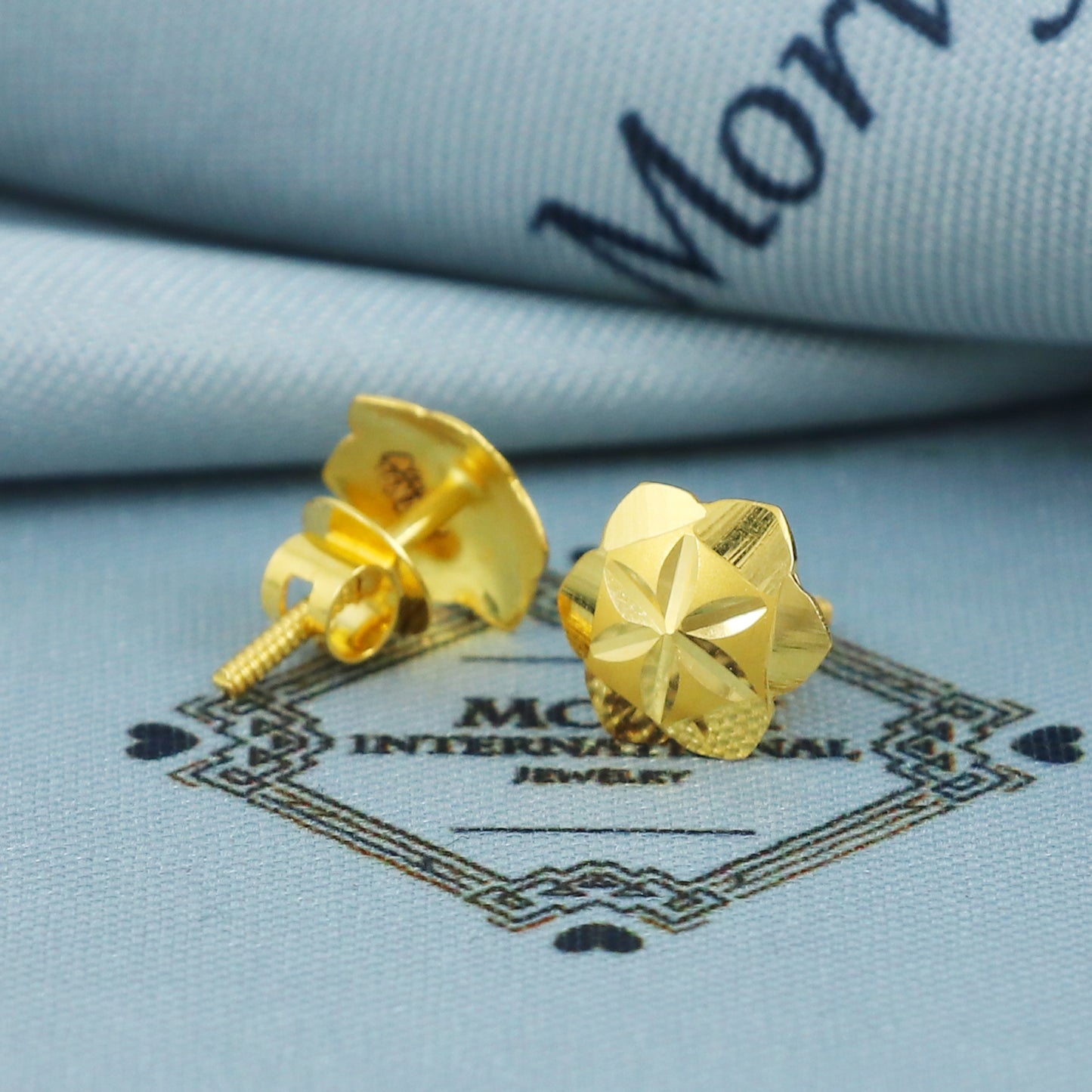 22k Gold Stud Earrings Dainty Indian Jewelry Exclusive Authentic BIS Hallmarked Stamped "22k916" Jewelry, MJ0033