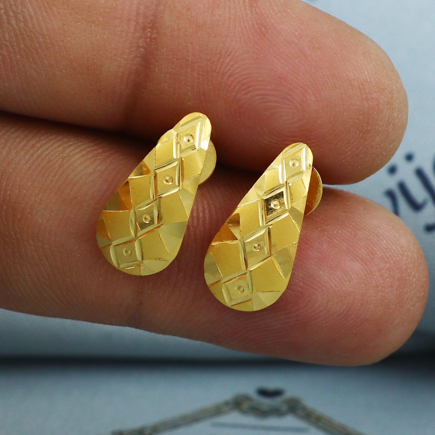 22k Gold Stud Earrings Dainty Indian 22kt Jewelry Exclusive Authentic BIS Hallmarked Stamped "22k916" Jewelry, MJ0042