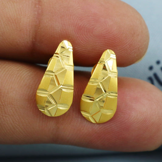 22k Gold Stud Earrings Plain Engraved 22kt Jewelry Exclusive Authentic BIS Hallmarked Stamped "22k916" Jewelry, MJ0046
