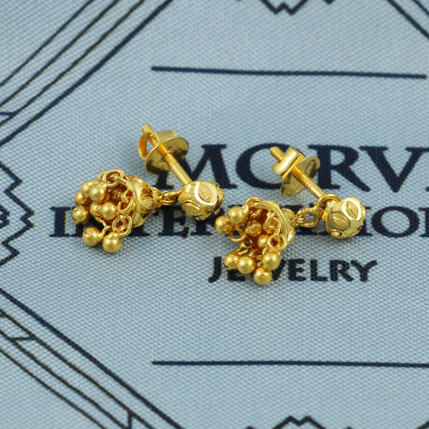 22k Gold Dangle Earrings Dainty Indian 22kt Jewelry Exclusive Authentic BIS Hallmarked Stamped "22k916" Jewelry, MJ0051