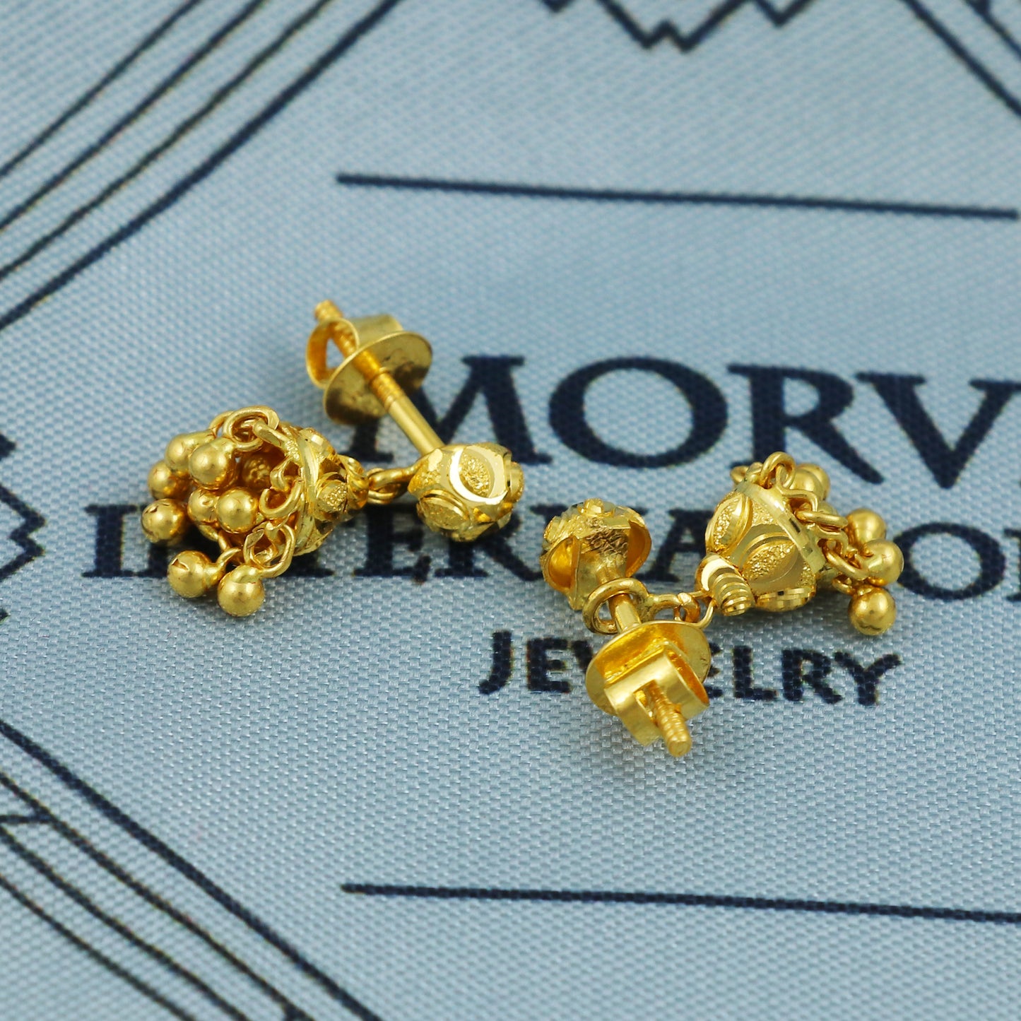22k Gold Dangle Earrings Dainty Indian 22kt Jewelry Exclusive Authentic BIS Hallmarked Stamped "22k916" Jewelry, MJ0051