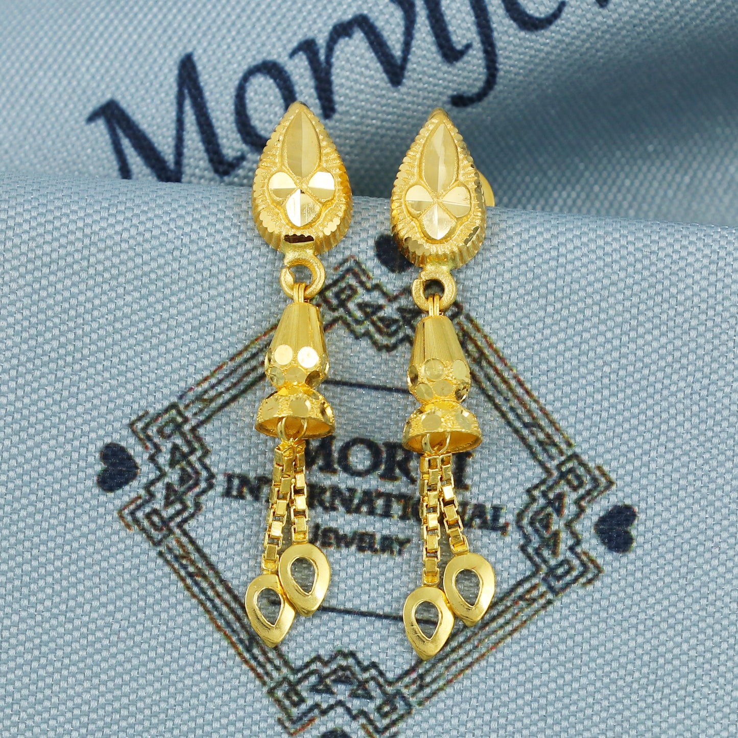 22k Gold Dangle Earrings Dainty Indian 22kt Jewelry Exclusive Authentic BIS Hallmarked Stamped "22k916" Jewelry, MJ0054
