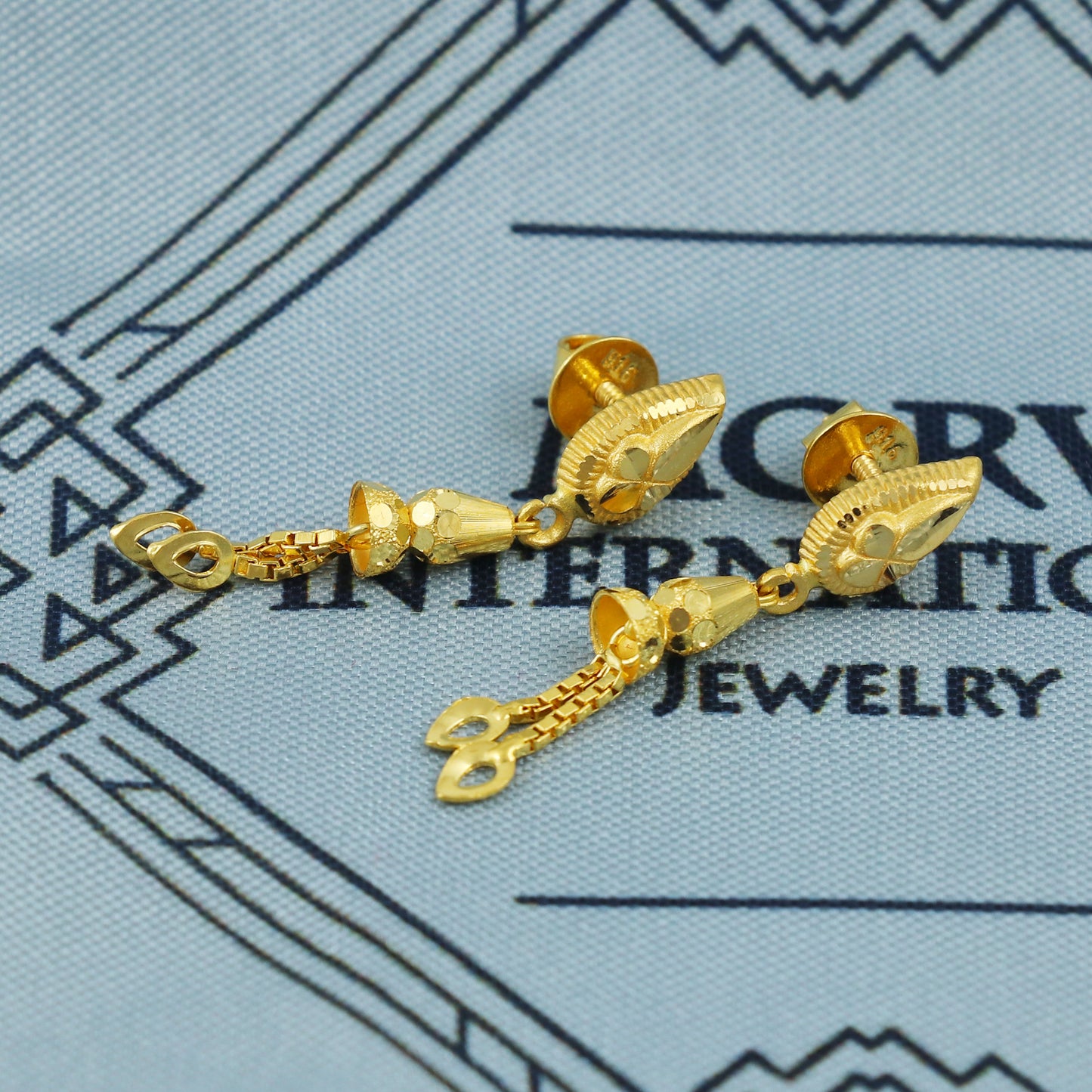 22k Gold Dangle Earrings Dainty Indian 22kt Jewelry Exclusive Authentic BIS Hallmarked Stamped "22k916" Jewelry, MJ0054
