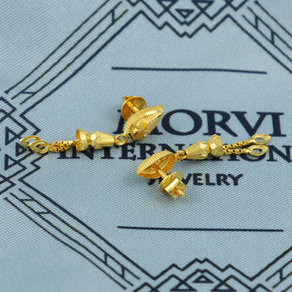 22k Gold Dangle Earrings Dainty Indian 22kt Jewelry Exclusive Authentic BIS Hallmarked Stamped "22k916" Jewelry, MJ0054
