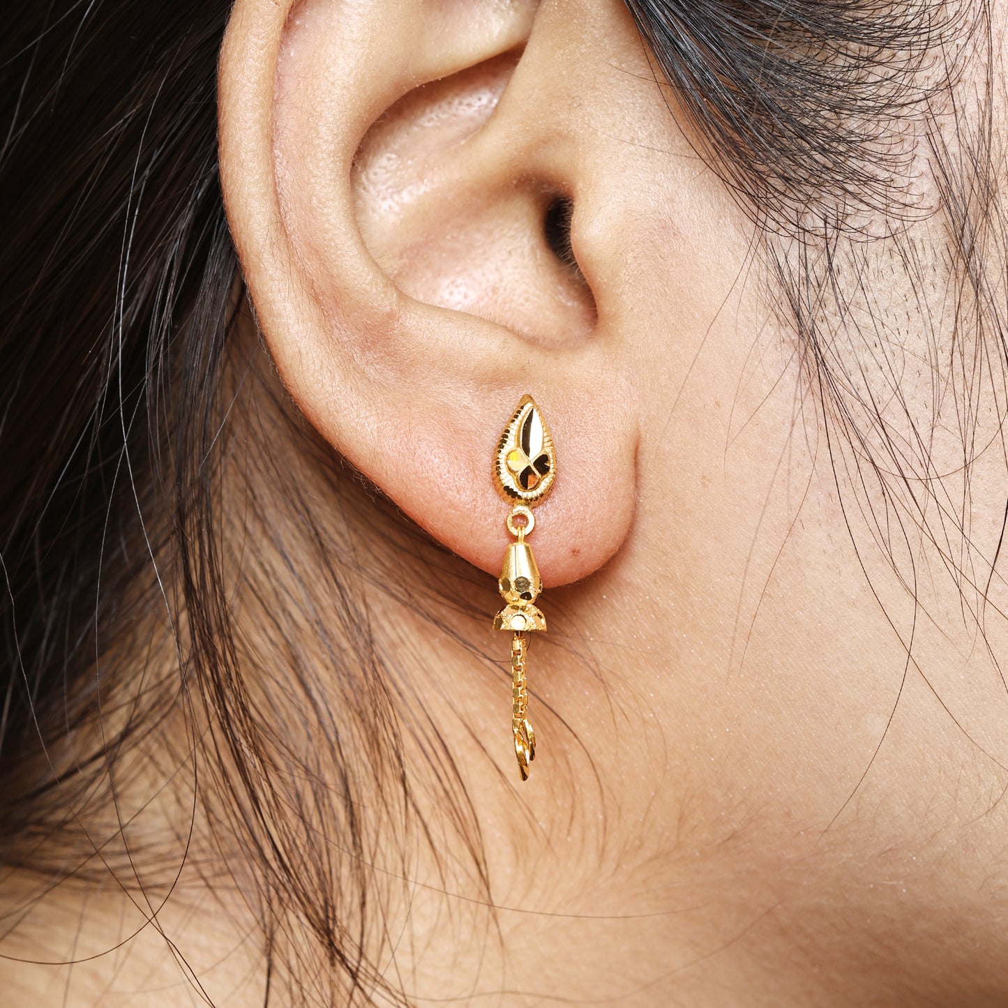 22k Gold Dangle Earrings Dainty Indian 22kt Jewelry Exclusive Authentic BIS Hallmarked Stamped "22k916" Jewelry, MJ0054