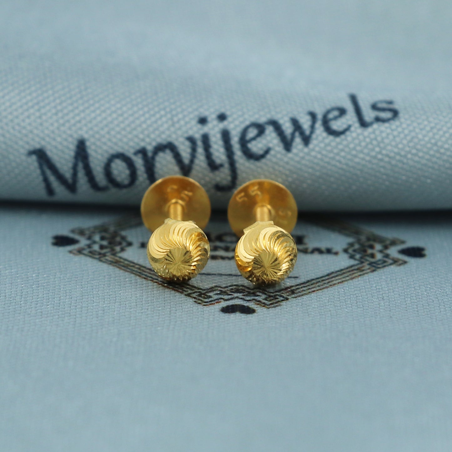 22k Gold Stud Earrings Indian 22kt Jewelry Exclusive Authentic BIS Hallmarked Stamped "22k916" Jewelry, MJ0053A