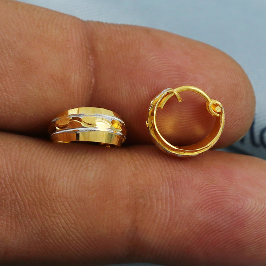 22k Gold Hoop Earrings Two Tone Indian 22kt Jewelry Exclusive Authentic BIS Hallmarked Stamped "22k916" Jewelry, MJ0056