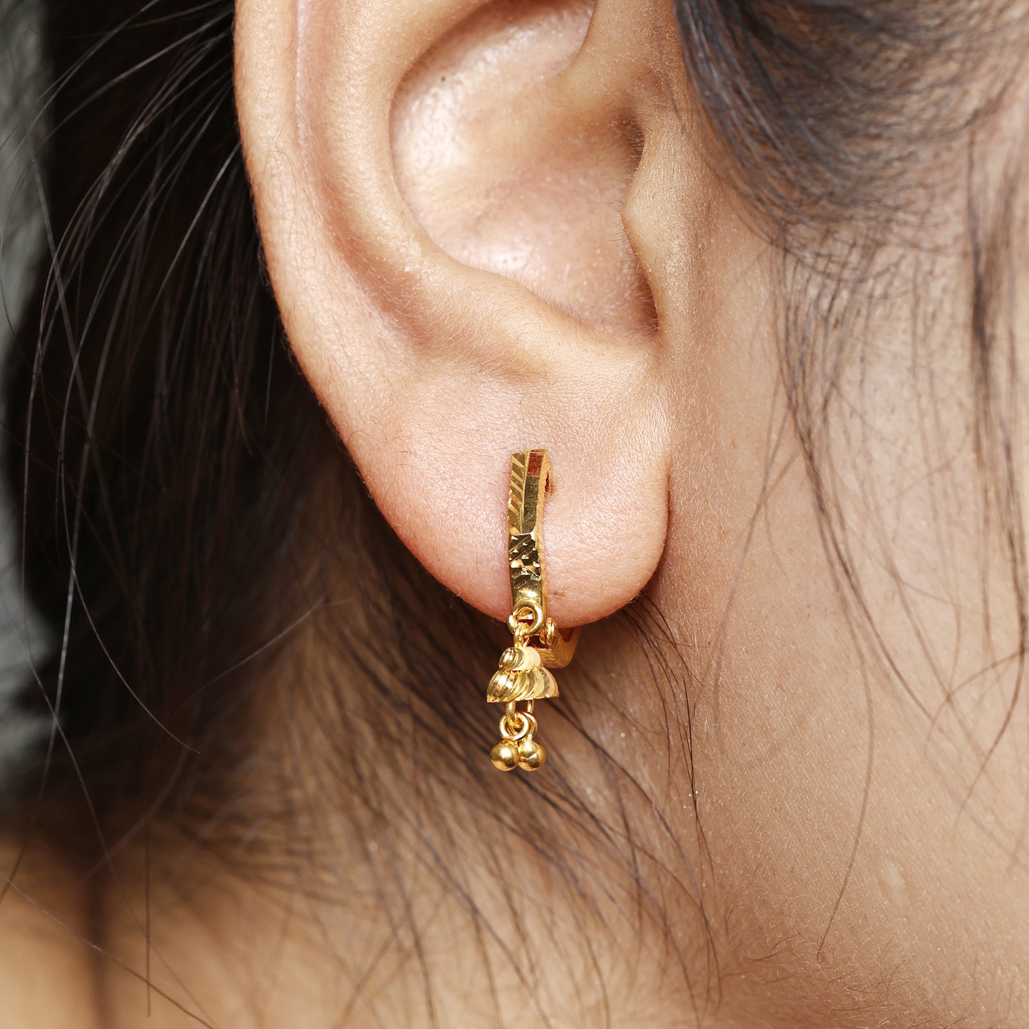 22k Gold Hoop Earrings Dainty Indian 22kt Jewelry Exclusive Authentic BIS Hallmarked Stamped "22k916" Jewelry, MJ0058