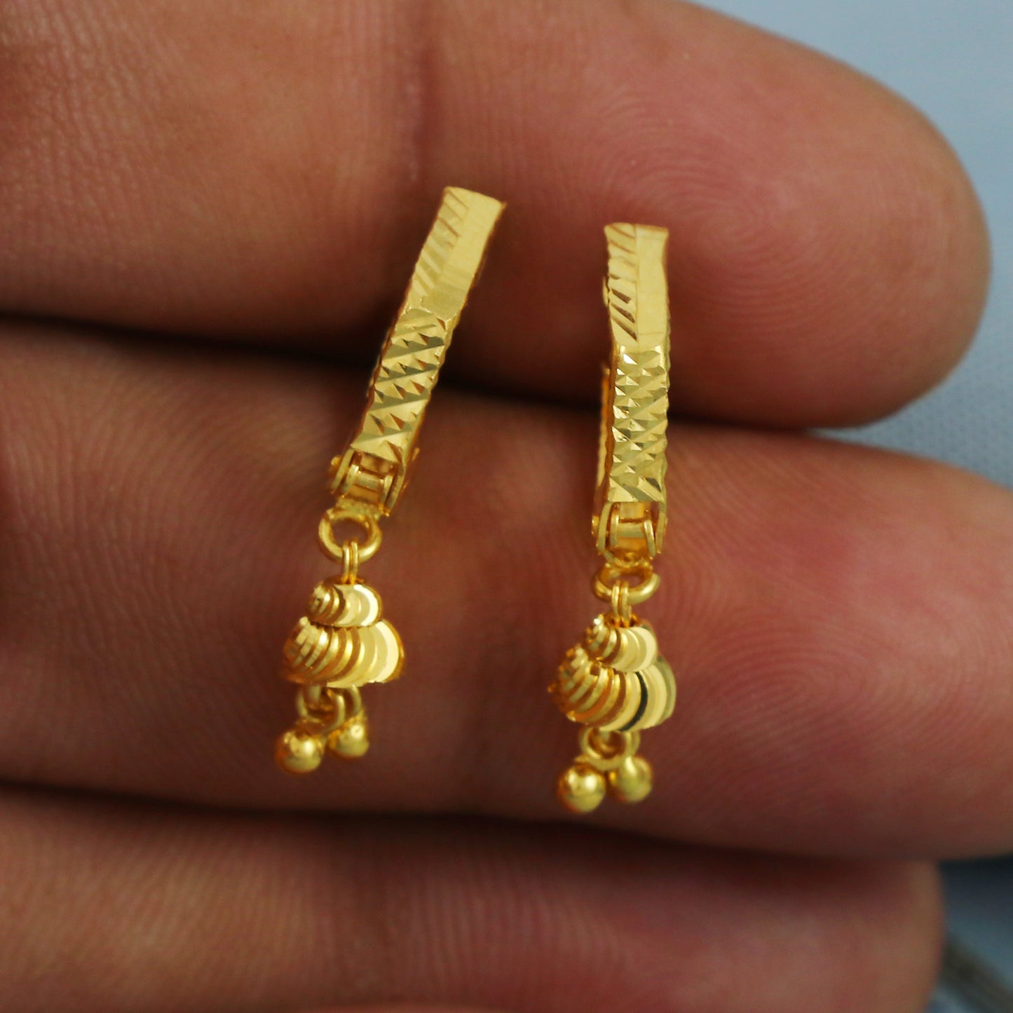 22k Gold Hoop Earrings Dainty Indian 22kt Jewelry Exclusive Authentic BIS Hallmarked Stamped "22k916" Jewelry, MJ0058