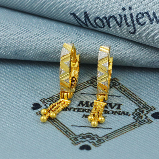 22k Gold Hoop Earrings Dainty Indian 22kt Jewelry Exclusive Authentic BIS Hallmarked Stamped "22k916" Jewelry, MJ0059