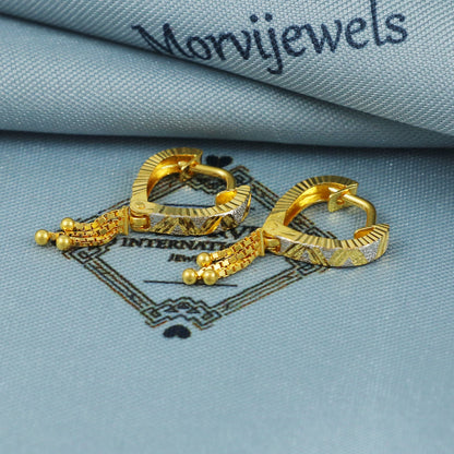 22k Gold Hoop Earrings Dainty Indian 22kt Jewelry Exclusive Authentic BIS Hallmarked Stamped "22k916" Jewelry, MJ0059