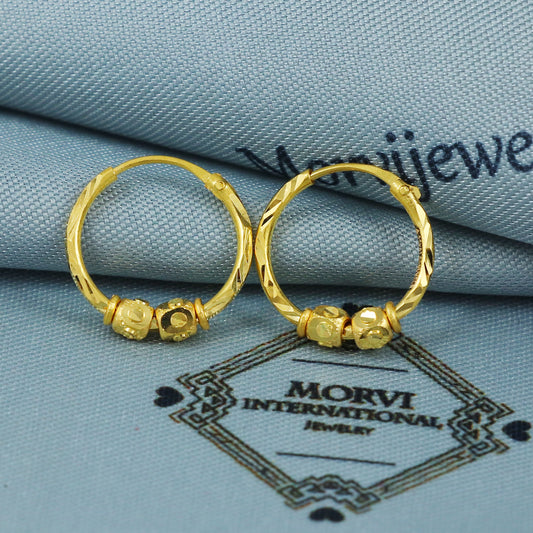 22k Gold Hoop Earrings Dainty Indian 22kt Jewelry Exclusive Authentic BIS Hallmarked Stamped "22k916" Jewelry, MJ0064