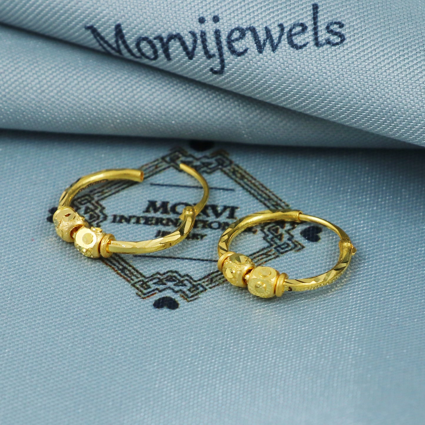 22k Gold Hoop Earrings Dainty Indian 22kt Jewelry Exclusive Authentic BIS Hallmarked Stamped "22k916" Jewelry, MJ0064