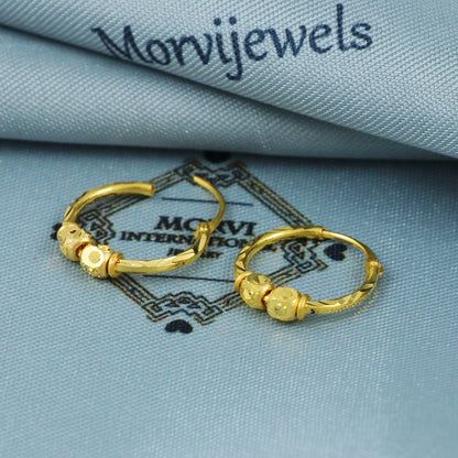 22k Gold Hoop Earrings Dainty Indian 22kt Jewelry Exclusive Authentic BIS Hallmarked Stamped "22k916" Jewelry, MJ0064