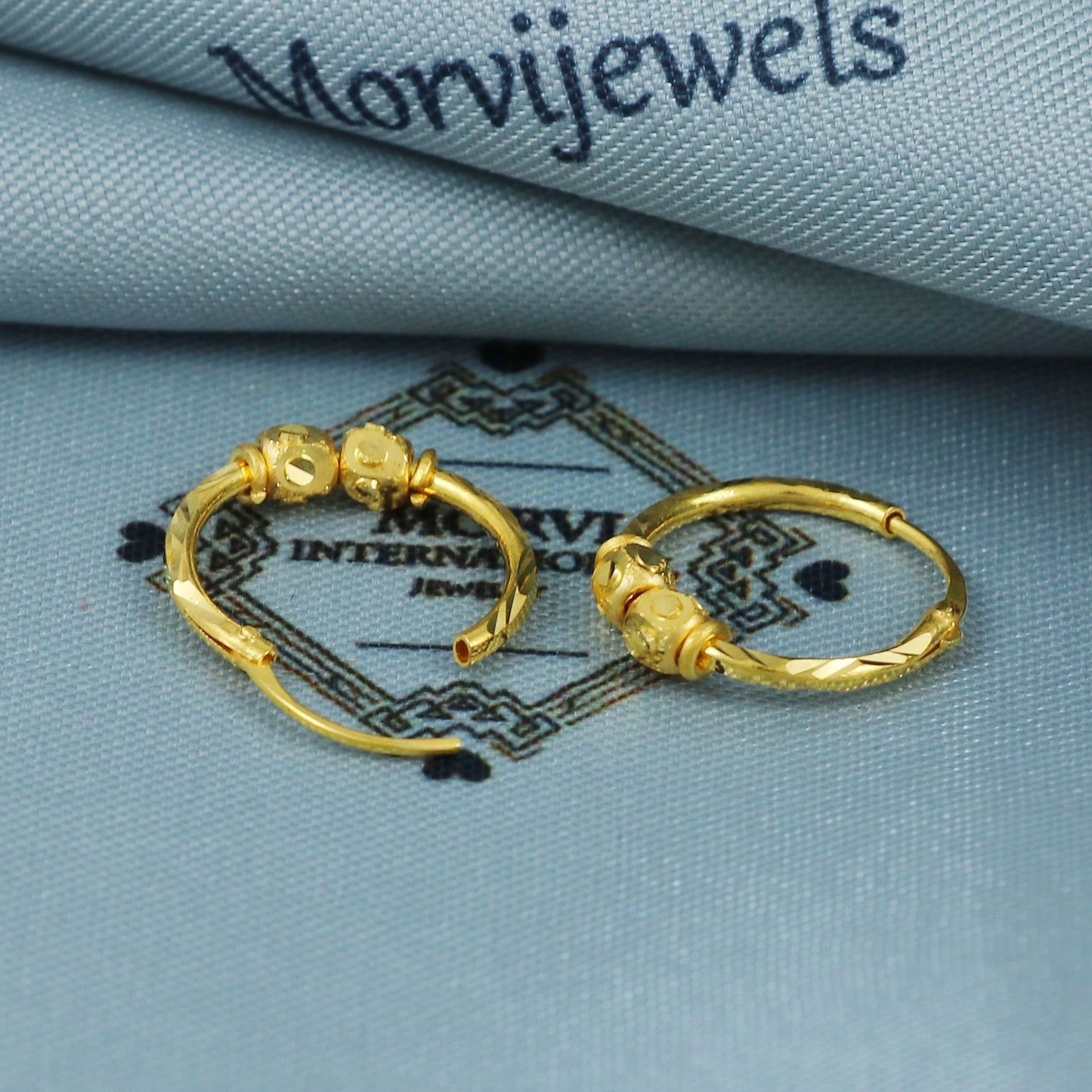 22k Gold Hoop Earrings Dainty Indian 22kt Jewelry Exclusive Authentic BIS Hallmarked Stamped "22k916" Jewelry, MJ0064