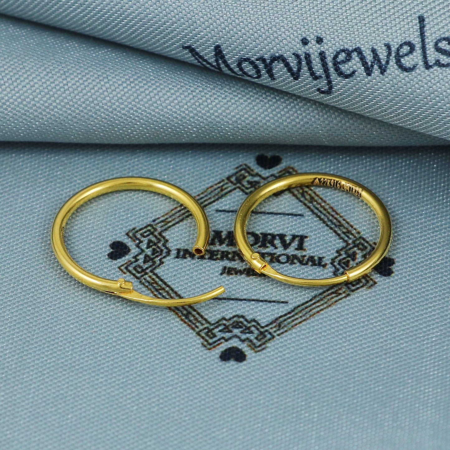 22k Gold Hoop Earrings Dainty Indian 22kt Jewelry Exclusive Authentic BIS Hallmarked Stamped "22k916" Jewelry, MJ0066