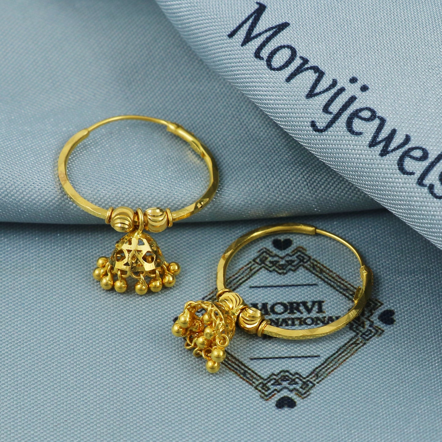 22k Yellow Gold Hoop Jhumki Dangling Earring Jhumka, Handmade Indian Gold Jewelry for Women, MJ0076