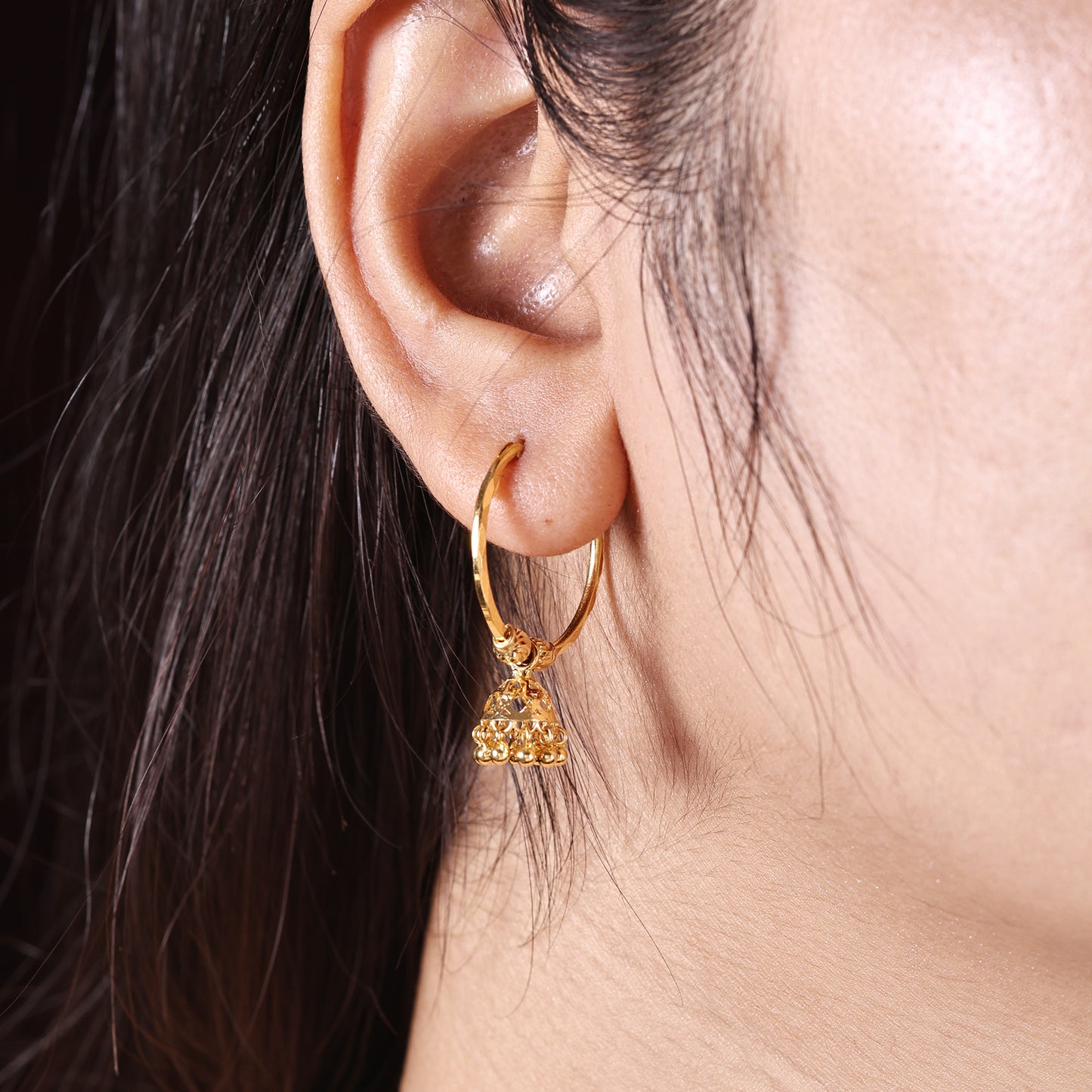 22k Yellow Gold Hoop Jhumki Dangling Earring Jhumka, Handmade Indian Gold Jewelry for Women, MJ0076