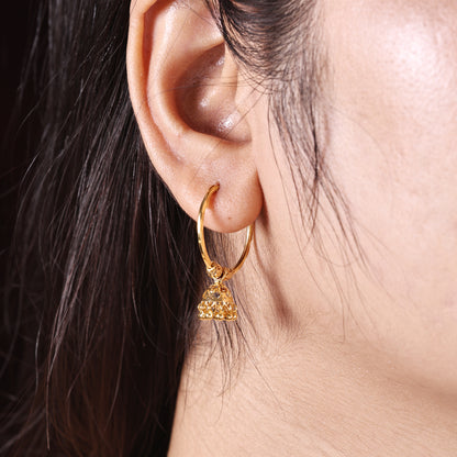 22k Yellow Gold Hoop Jhumki Dangling Earring Jhumka, Handmade Indian Gold Jewelry for Women, MJ0076