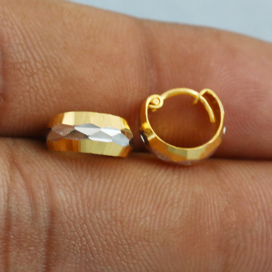 Pure 22k Yellow Two Gold Hoop Bali Earrings , Handmade Yellow gold Small earrings for women,  dainty Indian gold earrings gift, MJ0099