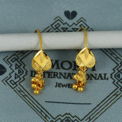 22k Gold Earrings Engraved Ear wire Hook Dangle Earrings , Small Dangling 22kt Earrings, Indian Gold Earrings, Party Wear Earrings, MJ0108