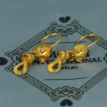 22k Gold Earrings Engraved Ear wire Hook Dangle Earrings , Small Dangling 22kt Earrings, Indian Gold Earrings, Party Wear Earrings, MJ0112