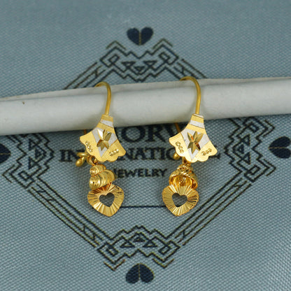 22k Gold Earrings Engraved Ear wire Hook Dangle Earrings , Small Dangling 22kt Earrings, Indian Gold Earrings, Party Wear Earrings, MJ0114